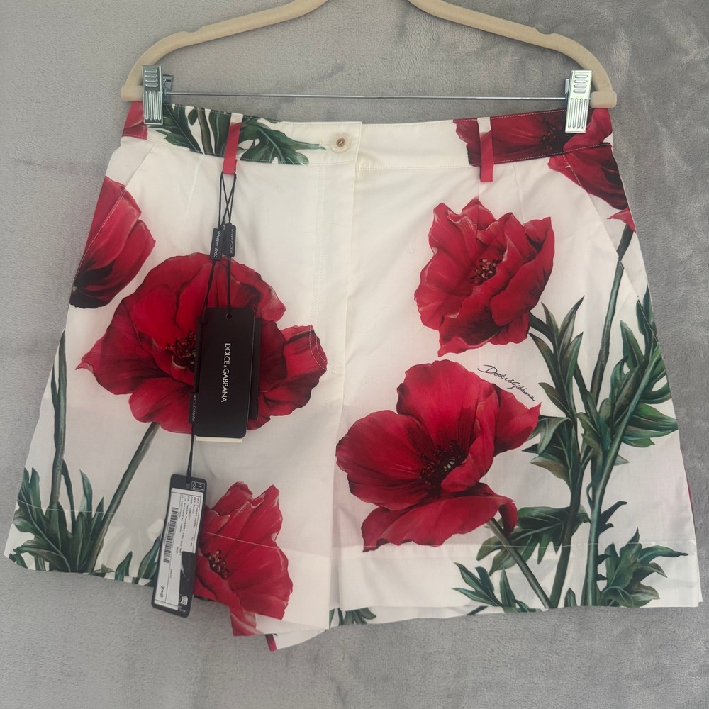 NWT Dolce & Gabbana Happy Garden Red Poppy Floral Cotton Shorts IT 46 US 10 $795